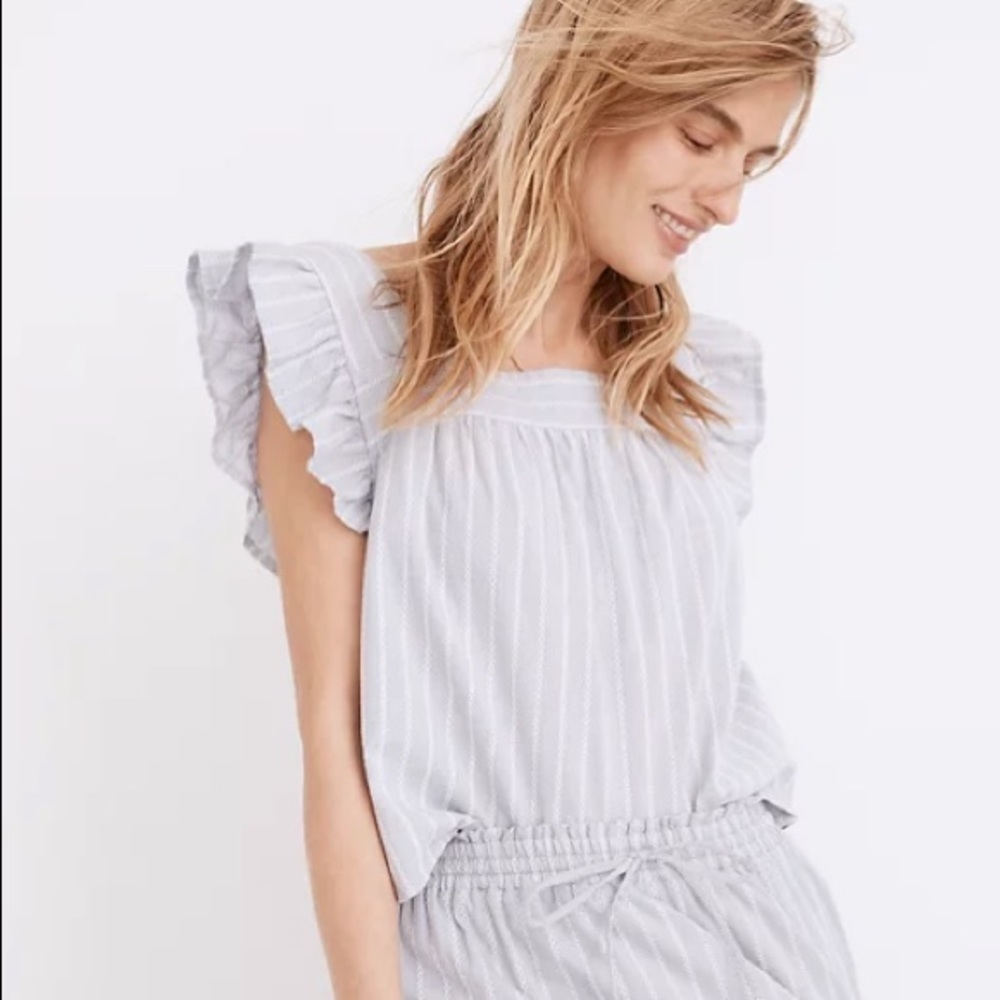 Madewell Striped Flutter-Sleeve Cross-Back Top NE196